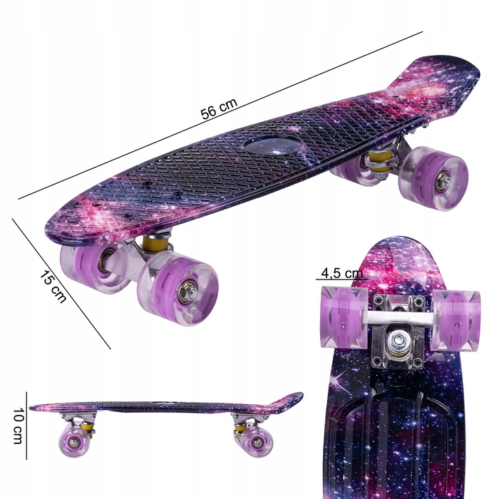 Пенні-борд MalPlay Fiszka, рожевий, 56 см, світлодіодні колеса LED, підшипники ABEC-7