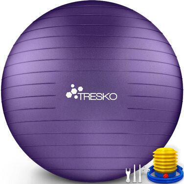 Фітбол TRESKO® 75 см з насосом | Для фітнесу, йоги, вагітності, тренування пресу та спини | Антивибуховий, 300 кг, фіолетовий