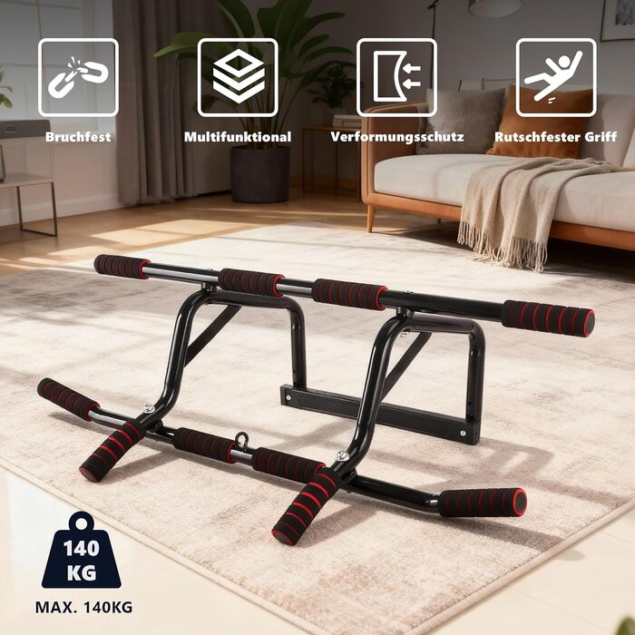 Турнік для дверей Klimmzugstange - турнік для підтягувань на дверний проріз без свердління, з м'якими ручками, 80-90 см