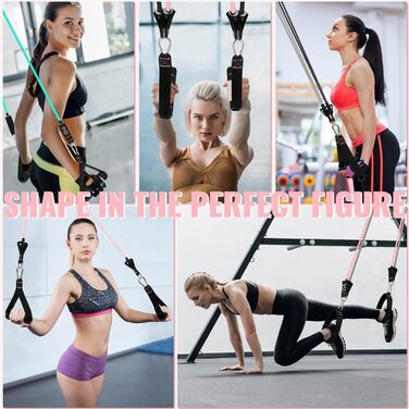 Резинки для фітнесу Aihoye з ручками, еластичні стрічки для тренувань, фітнес-гумки з кріпленням для дверей, для фізіотерапії та силових тренувань (набір макарон 4,5–45,4 кг, 12 шт)