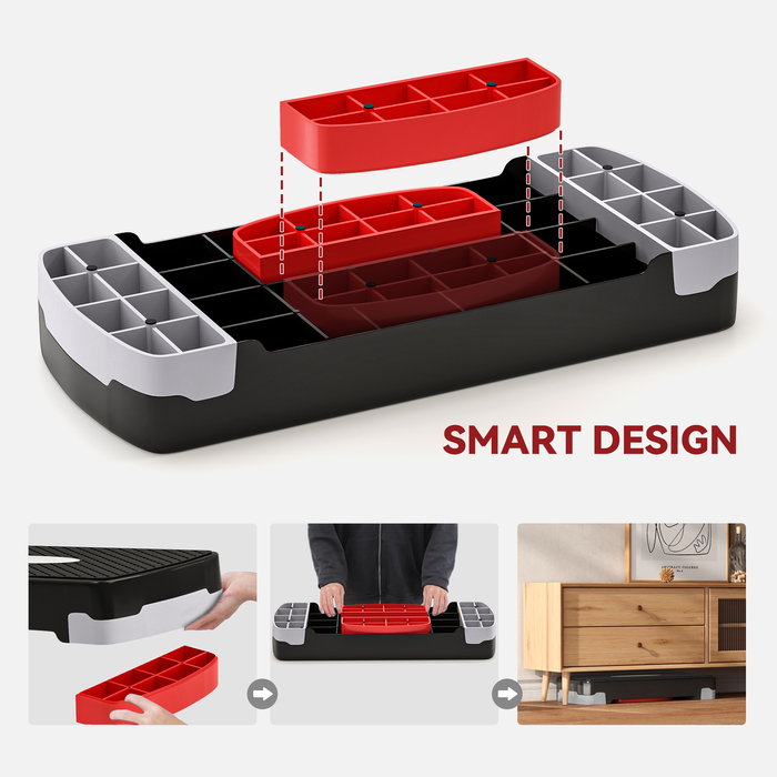 Аеробік-степер двоступеневий з регульованою висотою 68 x 28 x 15 см Чорний+Сірий+Червоний
