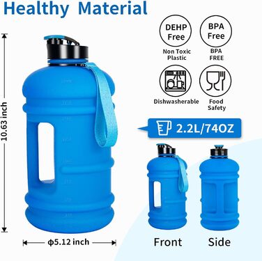 Фляга TOOFEEL 2л BPA Free, велика спортивна фляга з мітками об'єму - Матова Темно-Синя (1893 мл)