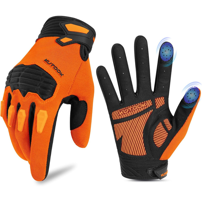 Велосипедні рукавички KUTOOK MTB для чоловіків та жінок, посилені, з підкладкою 5 мм, захист TPR SCR, сенсорний екран, дихаючі, зелені (XXL, помаранчевий)
