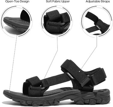 Чоловічі літні сандалії NORTIV 8 для туризму та спорту, Outdoor, пляжні сандалії, чорний колір, 45 EU
