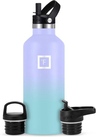 Термос IRON °FLASK 950 мл з трубочкою, вакуумна пляшка з нержавіючої сталі для води, гарячого й холодного, подвійні стінки, 3 кришки, Cotton Candy
