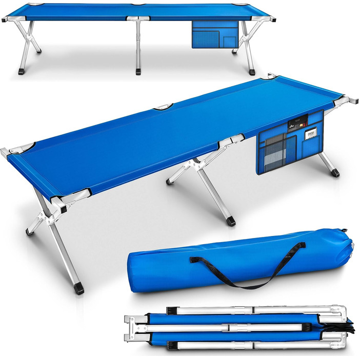 Намет-ліжко TRESKO XXL для кемпінгу, сталевий каркас, 150 кг, 210 x 90 x 42 см, блакитний