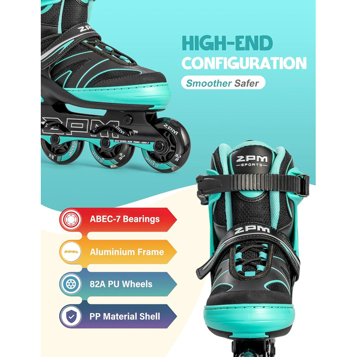 Ролики для дітей 2PM SPORTS, ролики для дівчаток та хлопчиків, середнього розміру (EU 34-37), зелені