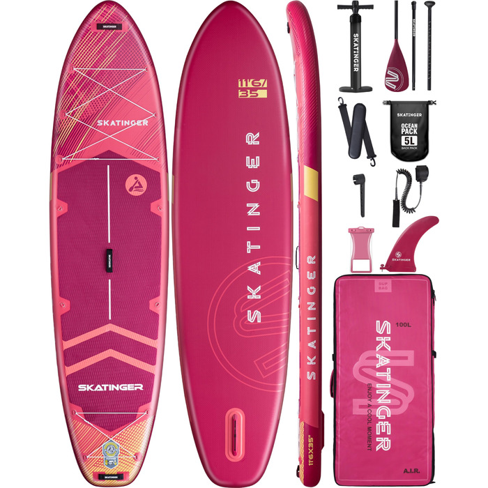 Надувне SUP-борд Skatinger для йоги та катання, 28.9 x 86.4 x 15.2 см, з рюкзаком 1600D, 6 D-кільцями та центральною американською плавником, метеоритний червоний