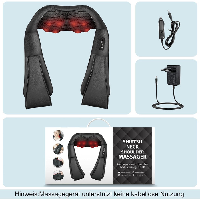 Масажер для шиї iKristin Shiatsu з підігрівом 3D, для зняття болю в шиї, спині, попереку, для всієї родини, чорний