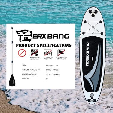 Надувний SUP Board (Stand Up Paddle Board) для веслування, чорний, 305 см
