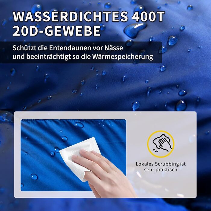 Спальний мішок зимовий Daunenschlafsack: теплий та легкий для дорослих та дітей, 680FP, для походів, альпінізму, кемпінгу. Чорний 0°C (Блакитний -10°C)