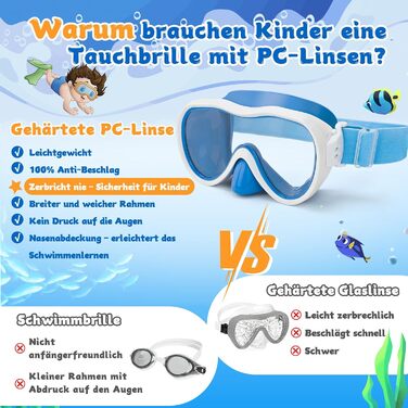 Дитяча маска для плавання WAVE Kinder з антифог покриттям, синьо-біла. З анти-протіканням, захистом від УФ-випромінювання та еластичним ремінцем.