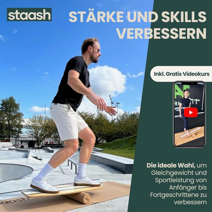 STAASH® Балансувальна дошка з дерева – Стартовий або Повний набір – Для розвитку балансу, фітнесу та імітації серфінгу – Для дому та студії