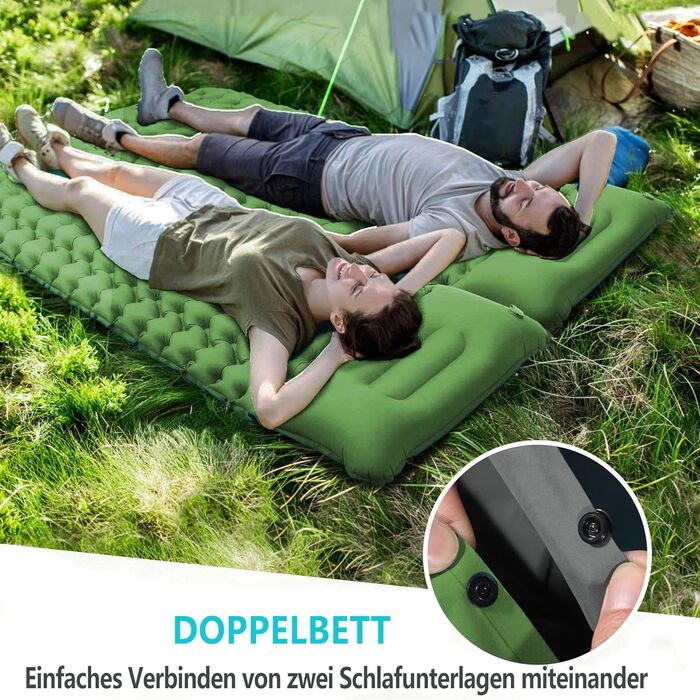 TENQUAN Килимок для кемпінгу самонадувний, 9см, для сну, відпочинку, подорожей, з насосом, для авто, намету, трекінгу, пляжу (Pfauen/Grau) (Grün)