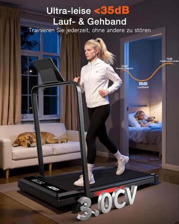 Складане бігове доріжки 4-в-1 з ручним нахилом 9%, тихий електричний біговий тренажер до 10 км/год, безщітковий двигун 3.0 PS, амортизація, LED-дисплей, компактний, для дому та офісу