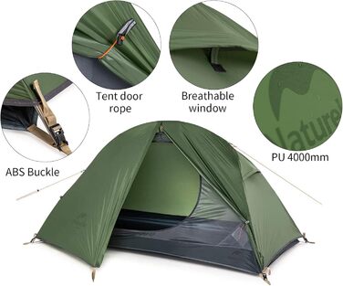 Намет Naturehike Ultraleicht 1-2 місця для кемпінгу, водонепроникний, вітрозахисний купол для трекінгу (Лісовий зелений, 1 особа)