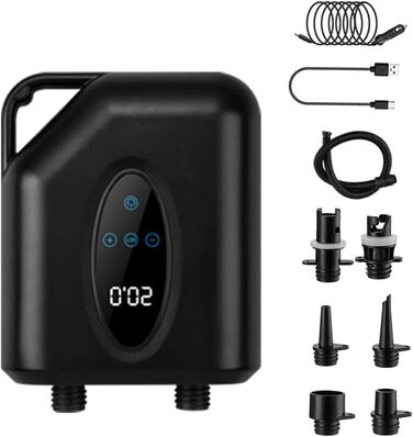 Електричний насос для SUP дошки, 20 PSI, бездротовий, 12000mAh, з двоступеневим надуванням/спусканням, автовимкнення, SOS, ліхтарик, чорний