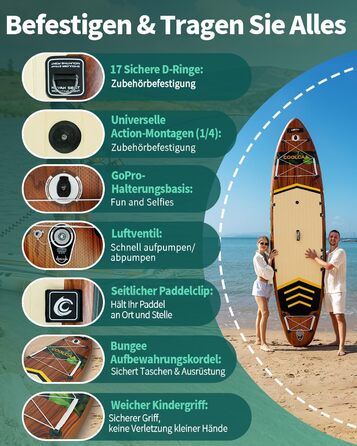 SUP дошка COOLCAA 355 см (Extra Large) надувна, з веслом та аксесуарами, для дорослих до 222 кг, Jungle Echo