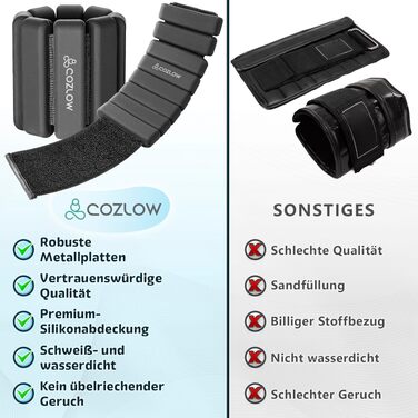 Обвагнічники для зап'ясть та щиколоток Cozlow, набір 2 шт по 1 кг, чорні, для чоловіків та жінок