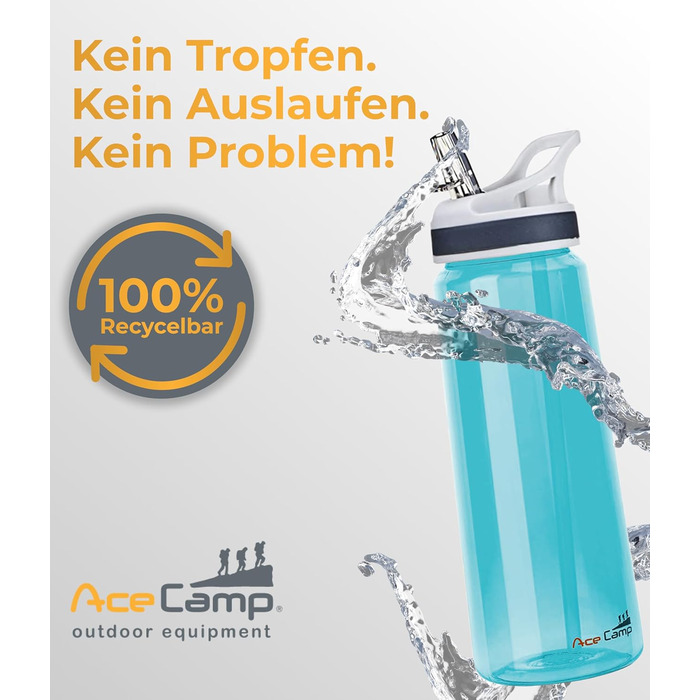 Пляшка для води AceCamp Tritan 750 мл, синя, з трубочкою, BPA-free, герметична, для спорту (2 шт.)
