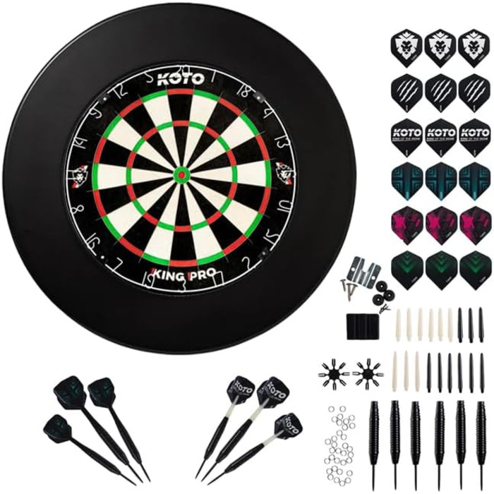 Набір аксесуарів для дартсу KOTO King Pro+ Steeltip, 90 шт, чорний, з оперенням, стрижнями, тримачами та захистом
