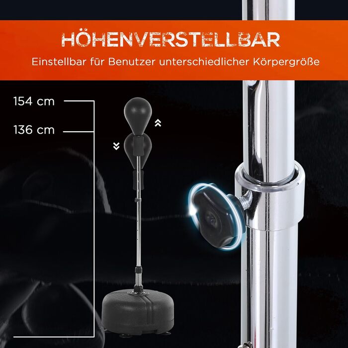 Боксерський мішок HOMCOM на стійці, регульована висота 136-154 см, з боксерськими рукавичками, для підлітків та дорослих, для фітнесу та зняття стресу, чорний + червоний