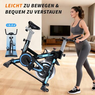 Велотренажер з магнітним опором - велотренажер з регульованим опором, тихий спінінг, висота регулюється, LCD-монітор, тримач для планшета, блакитний, великий