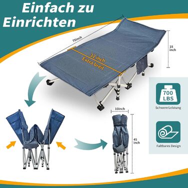 Кемпінгове ліжко з матрацом, розкладне, для відпочинку на природі та вдома, 200 кг, сіре