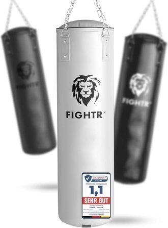 Боксерський мішок FIGHTR®: міцний та довговічний | Комплект з 4-х точковою сталевою ланцюгом для боксу, кікбоксингу, MMA, муай-тай та інших єдиноборств (порожній, білий)