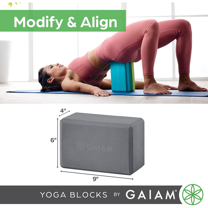 Килимок для йоги та пілатеса Gaiam Yogablock, м'який протиковзкий EVA-пінопласт без латексу, рожевий