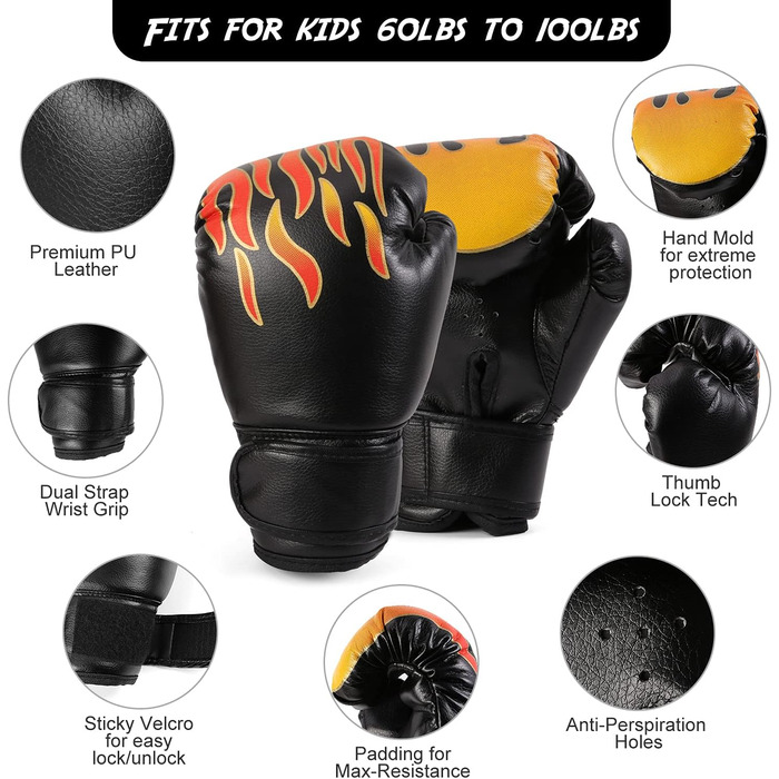 Набір рукавичок для боксу Odoland з PU-шкіри, 6oz, для боксерського мішка, боксу, кікбоксингу, тренувань, єдиноборств, тайського боксу (чорні)