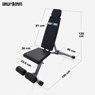 GORILLA SPORTS® Складана лавка для жиму, 8-позиційна спинка, 4-позиційне сидіння, з утримувачем для ніг, універсальна тренувальна лавка до 200 кг