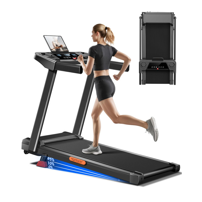 Біговий тренажер UMAY для дому, складаний, 12 км/год, з монітором серцевого ритму, 2.5PS/1800W, 12 програм тренувань, 10% нахил, ефективна амортизація