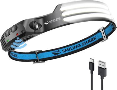 Крізьлампа Smiling Shark: 230° кут огляду, 3 LED, біле світло, перезаряджувана, водонепроникна. Ідеально для кемпінгу, бігу, риболовлі.