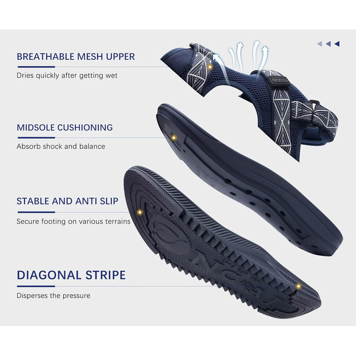 Чоловічі сандалії ONCAI Wandersandalen: сітка, літо, пляж, водний спорт, трекінг, регульовані ремінці (49 EU, блакитний)