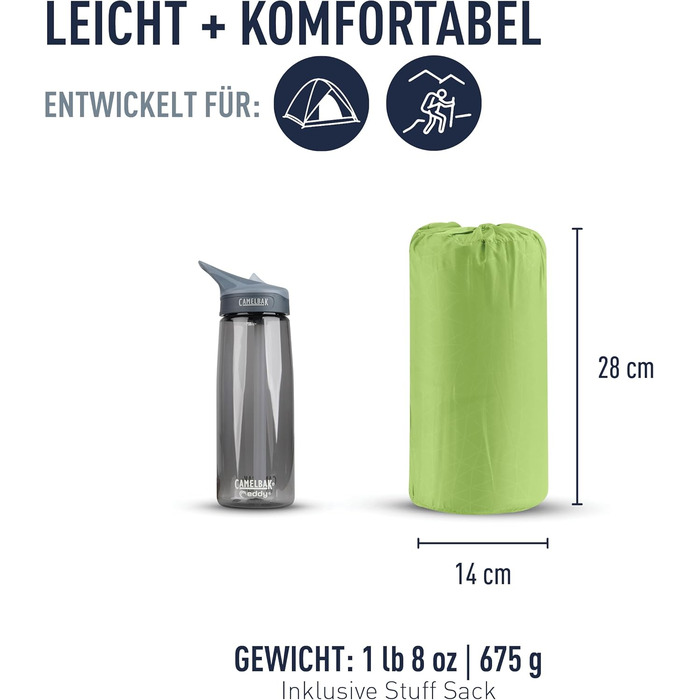 Каремат Sea to Summit Comfort Light Self Inflating Regular Green - самонадувний килимок для туризму, піших прогулянок, 2.5 сезони, з технологією Delta Core та системою Packsack & Pillow Lock