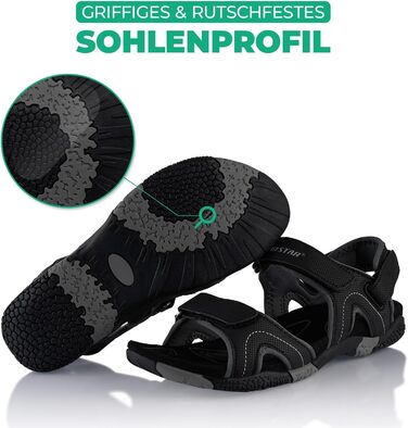 Трекінгові сандалії Fusskleidung для жінок та чоловіків, літні похідні взуття з міцною протекторною підошвою, чорні, розмір 38 EU