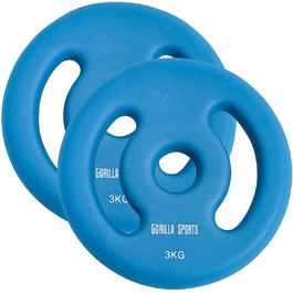 Неопренові диски для штанги GORILLA SPORTS, набір 2x3 кг, 30/31 мм, з ручками, чавунні
