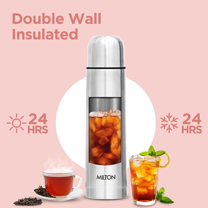 Термос Milton Thermosteel Flip Lid 1 л, вакуумна ізоляція, пляшка для води з кришкою-клапаном, нержавіюча сталь, герметична, срібляста