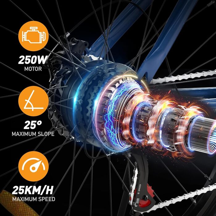 Електровелосипед HITWAY 26'' для міста і бездоріжжя, 250W мотор, 36V 12Ah знімна батарея, 7 швидкостей, пробіг до 90 км, сертифікат StVZO