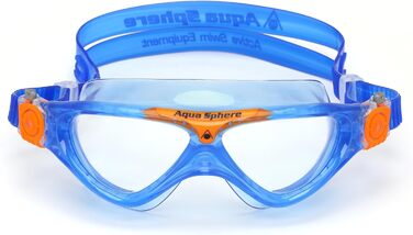 Дитяча плавальна маска AQUASPHERE Vista JR для дітей від 6 років, з УФ-захистом, силіконовим ущільненням, антифог та захистом від протікань, для хлопчиків і дівчаток, синя та оранжева, прозора лінза