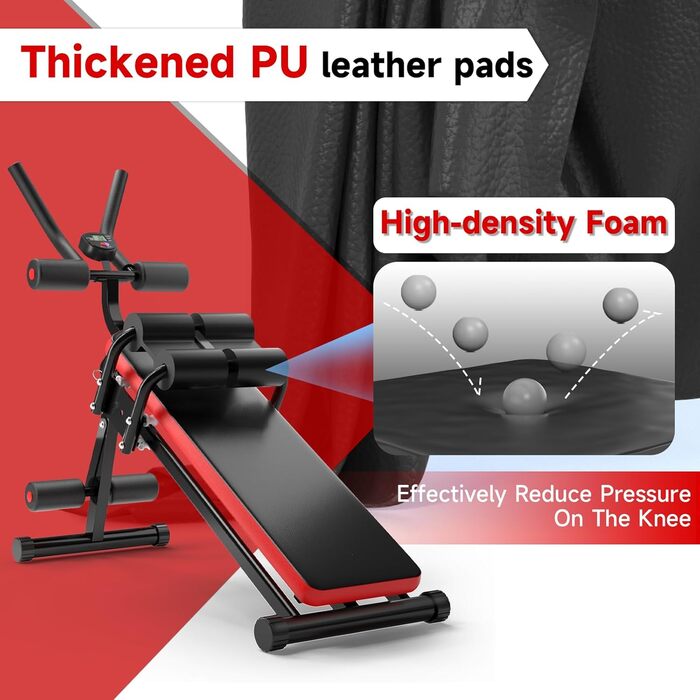 Тренажер для пресу з LCD-монітором для дому. Багатофункціональний тренажер для всього тіла, до 150 кг. Чорно-червоний.