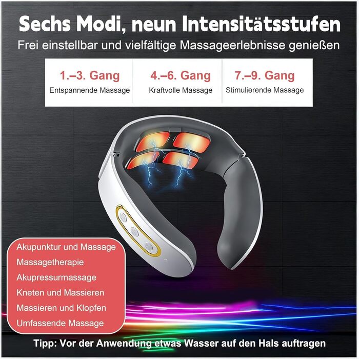 Масажер для шиї 11-в-1 з підігрівом, 6 режимів та 9 рівнів інтенсивності. Для розслаблення шиї вдома, в офісі, у подорожах.