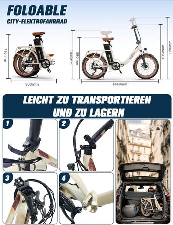 Електровелосипед OT16-2 для дорослих, складаний 20 дюймів, міський e-bike для ком'ютингу з Bluetooth, 3 режими, мотор 250W, знімний акумулятор 48V 17Ah
