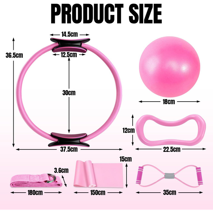 Набір для пілатесу Aischens: кільце Magic Circle, м'яч, гумки для фітнесу, рожевий