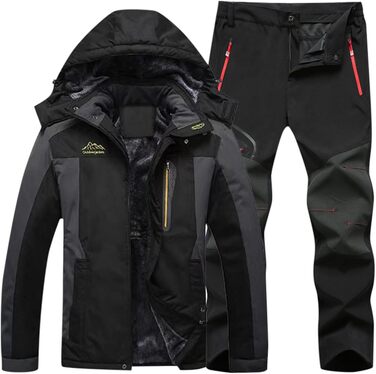 Чоловічий гірськолижний костюм 2 в 1 з капюшоном: куртка та штани. Теплий термокостюм, вітронепроникний сніговий костюм для зимових видів спорту. Чорний, розмір L