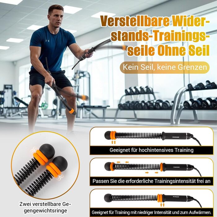 Тренувальні канати Battle Rope без мотузки, регульовані, з сумкою та інструкцією, для HIIT, силових тренувань, спалювання жиру, домашній спортзал