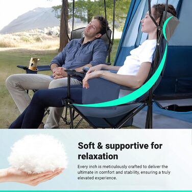 Крісло для кемпінгу OVERMONT складне з сонцезахисним дахом - пляжне крісло, складне з тримачем для напоїв та сумкою-холодильником - шезлонг з дахом для відпочинку на природі, риболовлі, саду (Blaugrau)