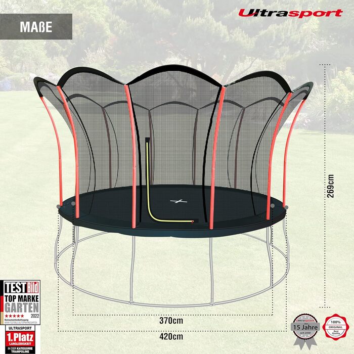 Трамплін Ultrasport Uni-Jump Outdoor для дітей: Ø 140-460 см, до 150 кг, з сіткою, захистом та комплектом для монтажу