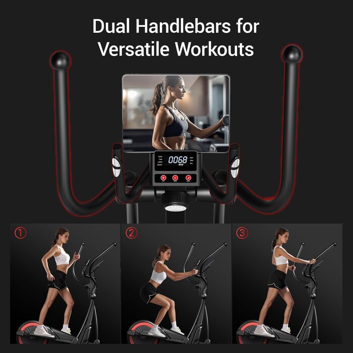 UMAY Еліптичний тренажер для дому з 16 рівнями опору, тихий магнітний еліпс, довжина кроку 40 см, датчики пульсу, LCD-дисплей, максимальне навантаження 159 кг (ET70)